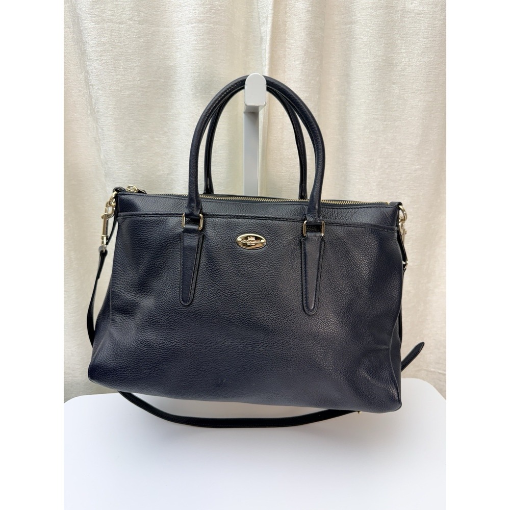 COACH Morgan Luxury Navy Pebbled Leather Satchel Shoulder Bag #F35185 Designer